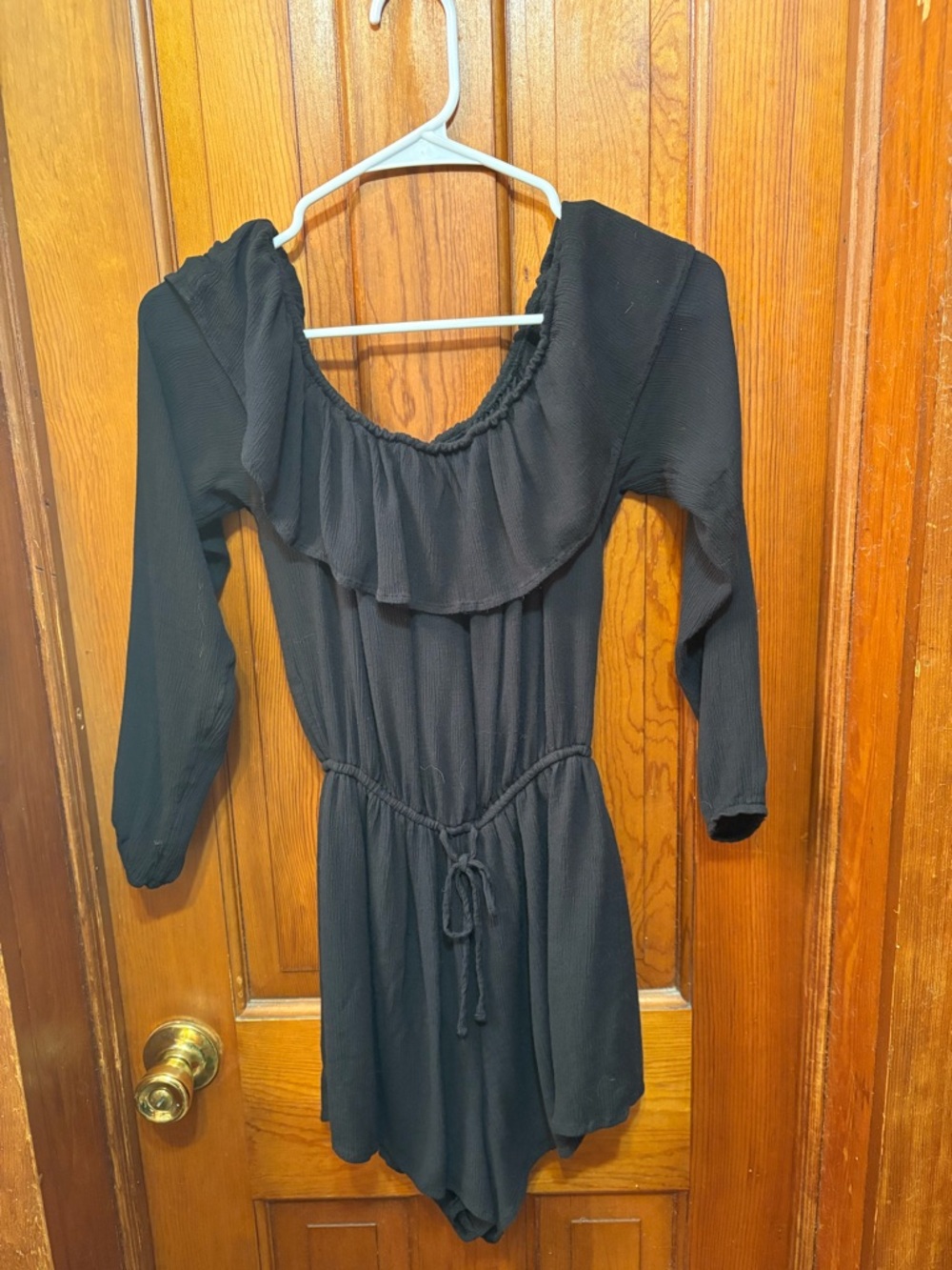 Hollister Black Long-Sleeve Ruffle-Neck Romper Dress
